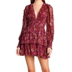 *HOUSE OF HARLOW 1960* Burgundy Floral Long Sleeve Dress Size 6
